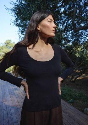 LS Scoop Pointelle Tee Black