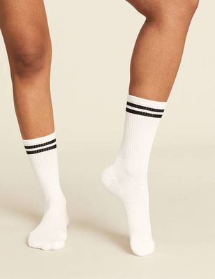 Women's Striped Cushioned Crew Socks - White/Black