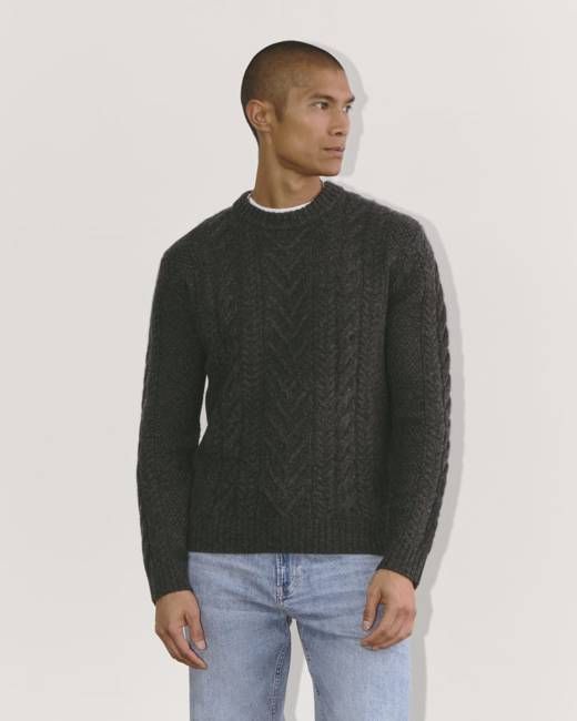 The Felted Merino Cable-Knit Crew | Charcoal