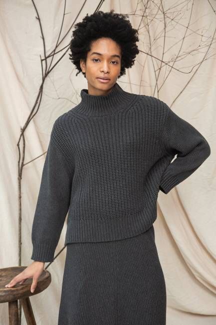 Tora Organic Cotton Knitted Jumper in Grey Marl