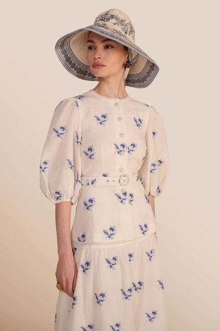 Gabriella White Hatch Rose Blouse