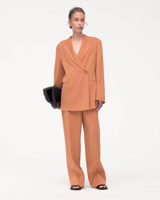 Fluid Double Breasted Jacket | Clay