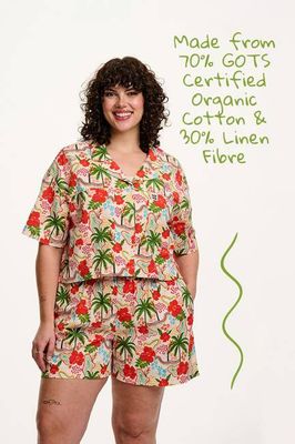Alfie - Hemd aus Baumwolle und Leinen mit total tropischem Druck