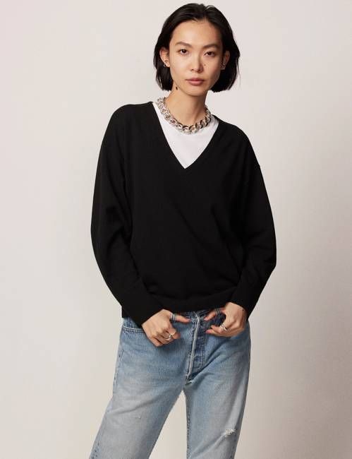 Cashmere V Neck Sweater | Black