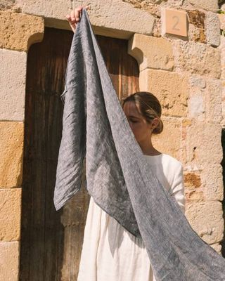 Lightweight Linen Scarf in blue chambray