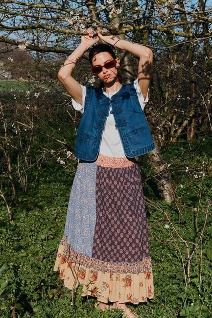 Loran Floral Patch Print Cotton Skirt