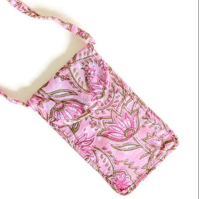 Block-Printed Crossbody Mobile Phone Cell Phone Bag With Slim Pocket