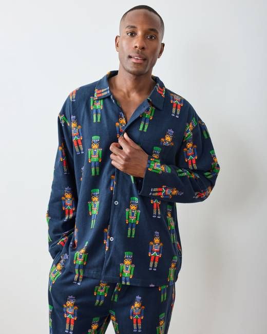 Leopard Nutcrackers - Men's Midweight Flannel Long PJ Set - Navy