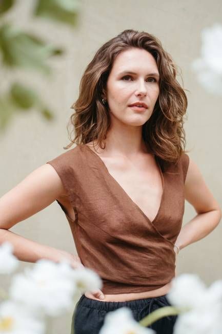 Valentina Top in Chocolate Linen