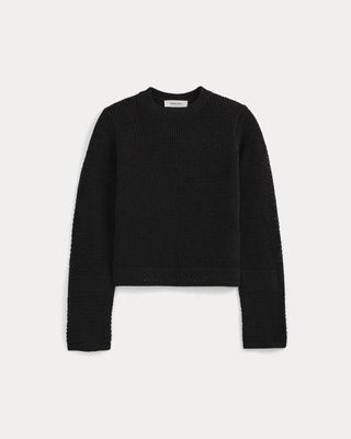 Open Knit Long-Sleeve Crew in Everyday Cotton | Black