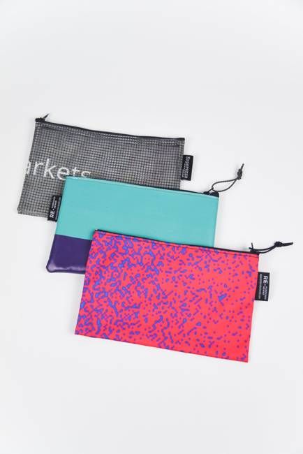 Repurposed Zip Banner Pouch - Fabric