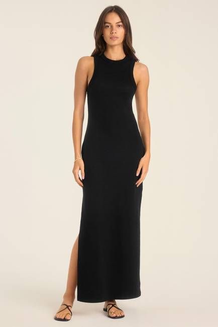 Daybreak Essential Midi Dress - Black Cotton Rib