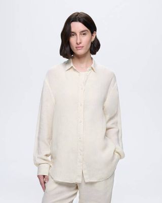 Womens Linen Overshirt—Bone White
