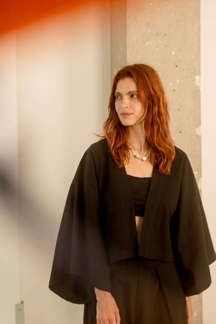 Organic Cotton Kimono Jacket in Black