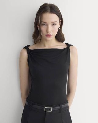 Cowl Neck Twist Tank in Butterluxe | Black