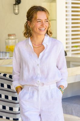 Women's Collared Linen Shirt | White