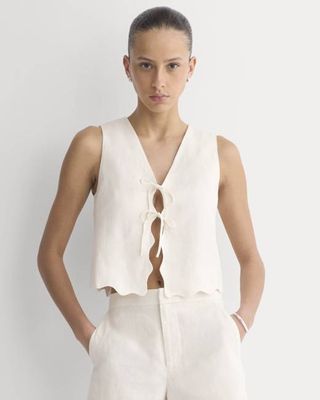 Tie-Front Scallop Tank in Linen | Bone