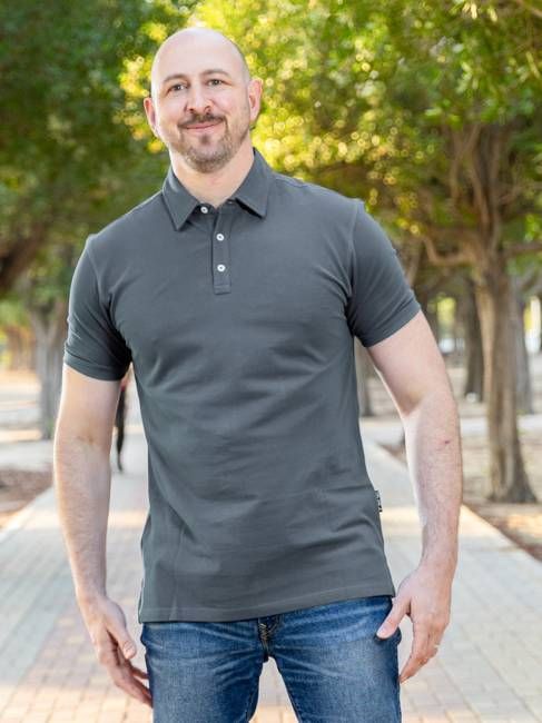 Organic Extra Long Slim Pique Polo Shirt (Dark Slate)