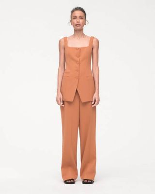 Square Neck Buttoned Top | Clay