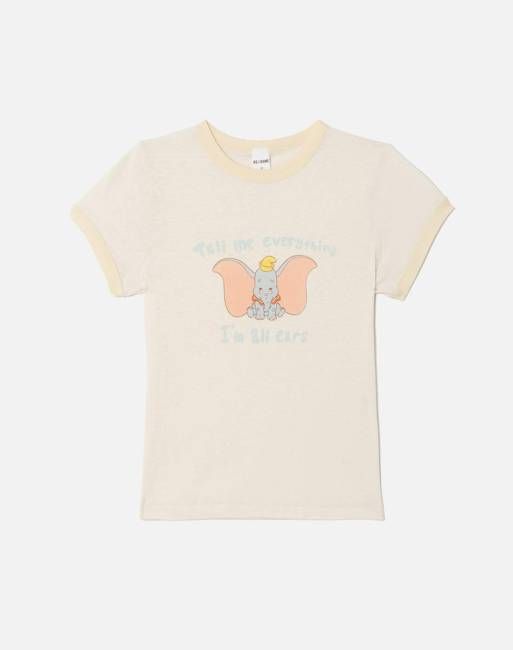 60s Slim Ringer "Dumbo" Tee - Vintage White With Shortbread