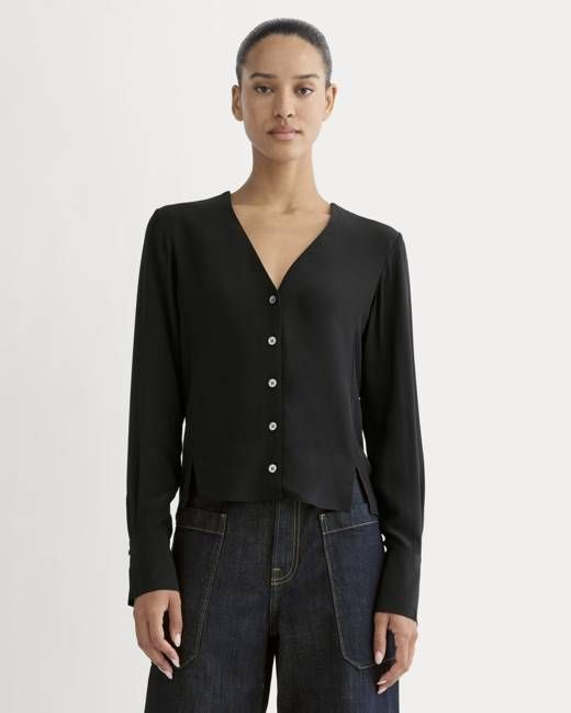 The V-Neck Blouse in Washable Silk | Black