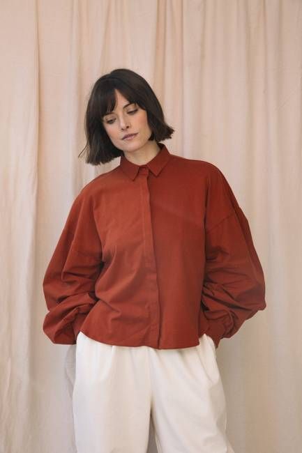Konara Organic Cotton Jersey and Poplin Shirt in Paprika