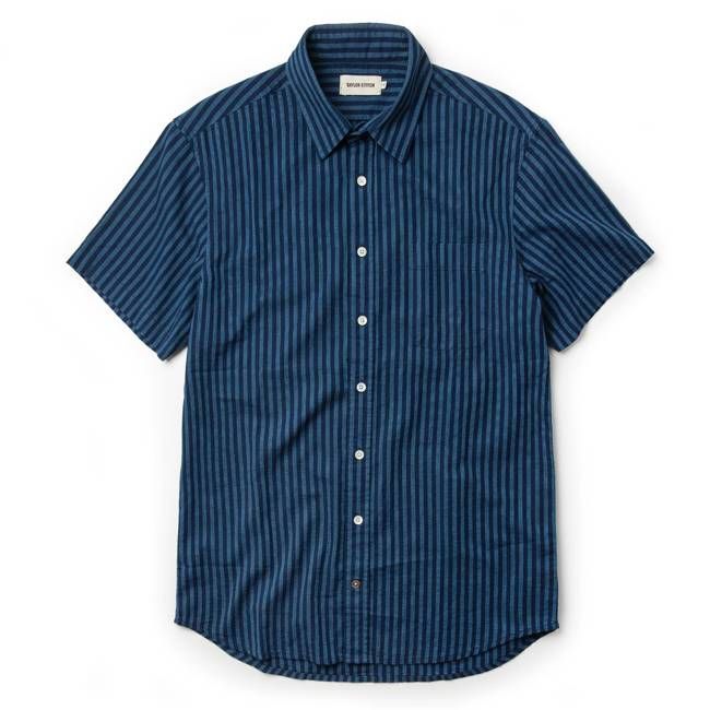 The Short Sleeve California in Indigo Jacquard Stripe