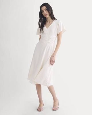 Cinched Dress in Stretch Linen | Bone