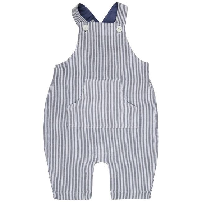 Baby Dungarees (Seersucker Fine Stripe) - Indigo