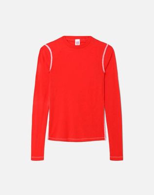 Hanes Sheer Long Sleeve Tee - Roja With White