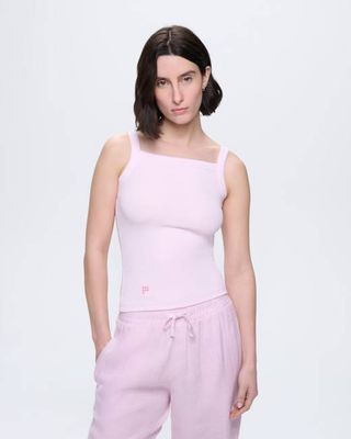 Womens Rib Square Neck Tank Top—Light Lilac