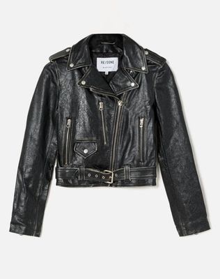 Leather Moto Jacket - Vintage Black