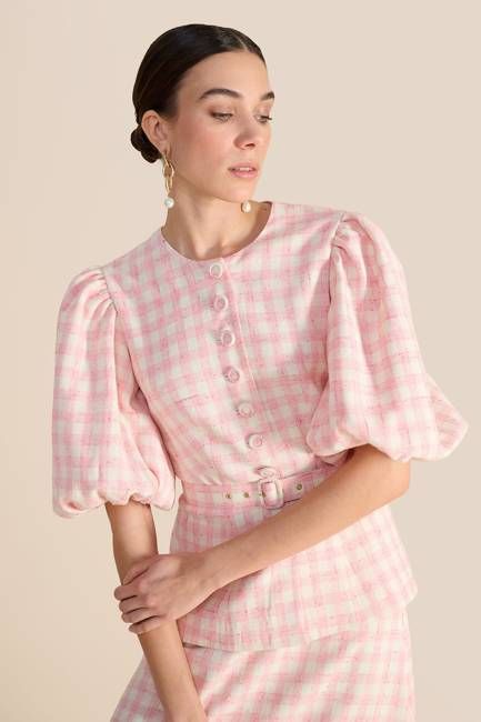 Gabriella Pink & White Tweed Blouse