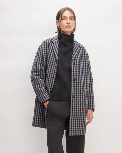 The Italian ReWool® Cocoon Coat | Grey / Charcoal / Navy Check