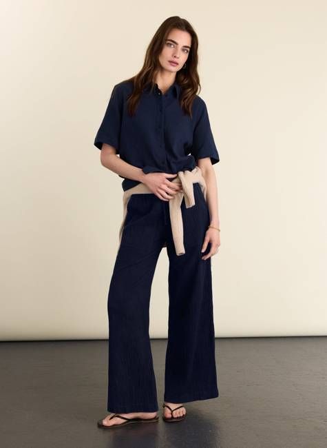Petite Melrose Double Cheesecloth Wide Leg Trousers