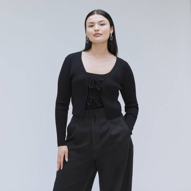 The Cotton-Merino Front-Tie Top | Black