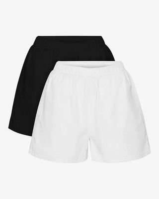 Women Organic Twill Shorts - Deep Black & Optical White (2-Pack)