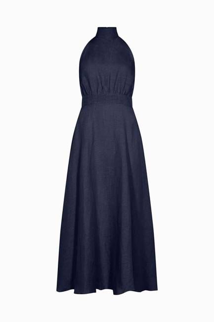The Isi Halterneck Dress in navy blue