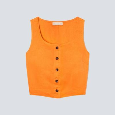The Linen Button-Front Crop Tank | Turmeric