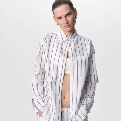 Organic Poplin Striped Long Sleeve Button Down