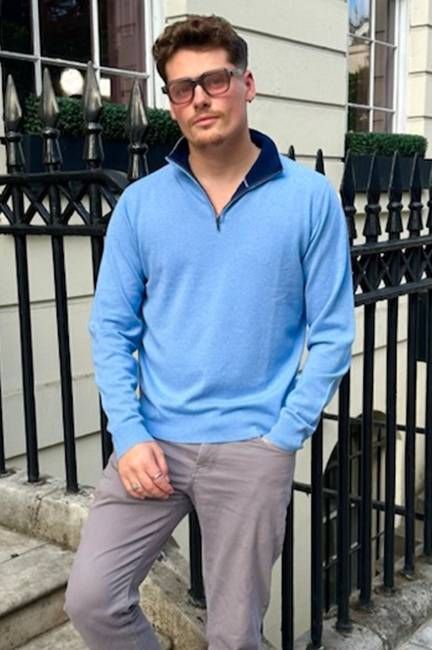 Men's Merino Wool Quarter Zip | Blue/Navy