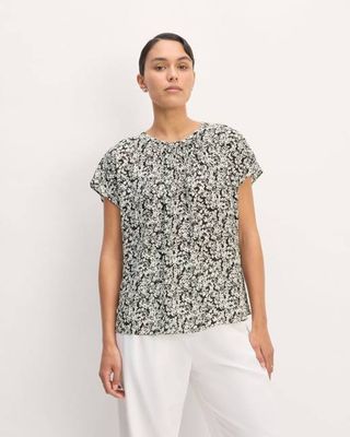 The Gathered Neck Top | Black / Bone Mini Floral