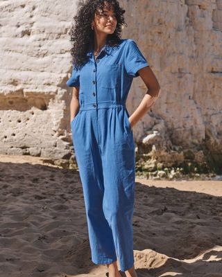 Lowie Boxersuit aus Baumwolle und Leinen, kobaltblau