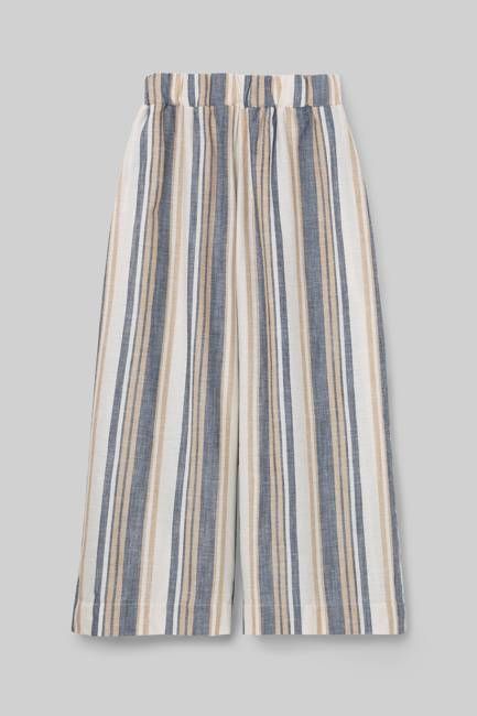 Mazu-Sue Organic Cotton Woven Trousers in Beige Multi Stripe