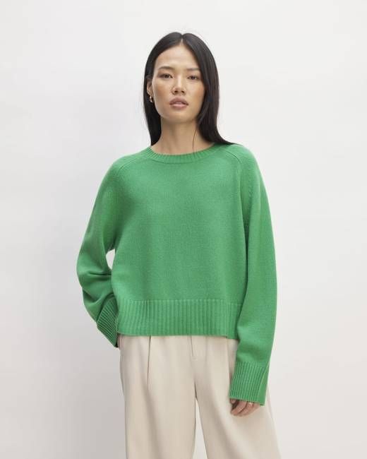 The Cashmere Boxy Crew | Bright Jade