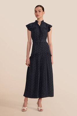 Darsha Navy Polka Dot Sleeveless Dress