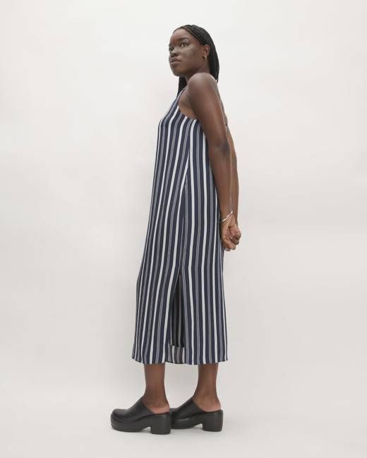 The Hammered Satin Slip Dress |  Navy / Bone