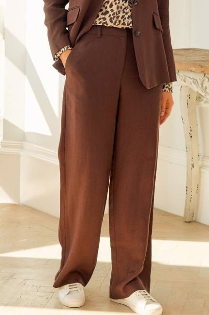 Linen Blend Trousers | Chocolate