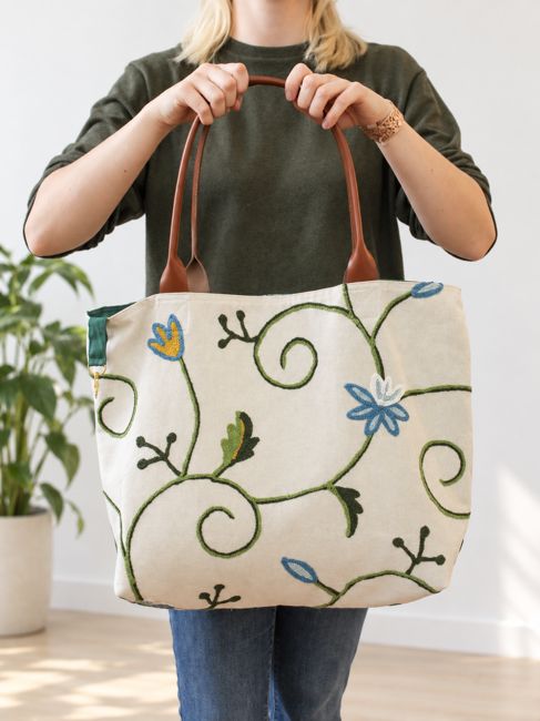 Ash And Rose Samantha's Garden Linen Tote Bag – Crewel Embroidery
