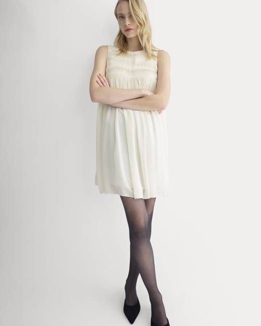 Twisted Pleated Mini Dress in Silk Georgette | Bone